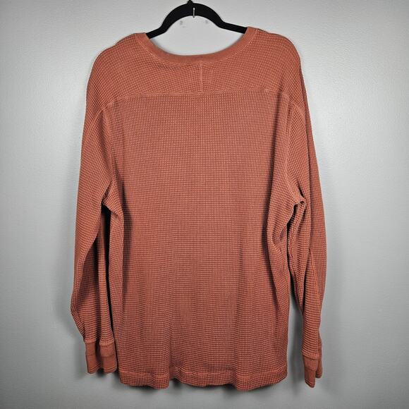 American Giant Waffle Knit Thermal Shirt Rust Orange Long Sleeve Men’s Large USA - Picture 2 of 7